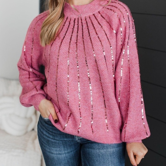 Avara Pink Sequin Knit Sweater Various‎ Sizes NWOT - Picture 1 of 6